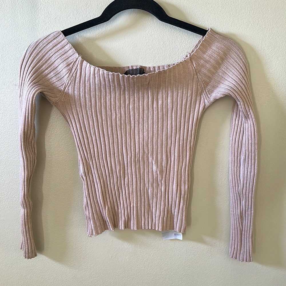reformation long sleeve ribbed off the shoulder top